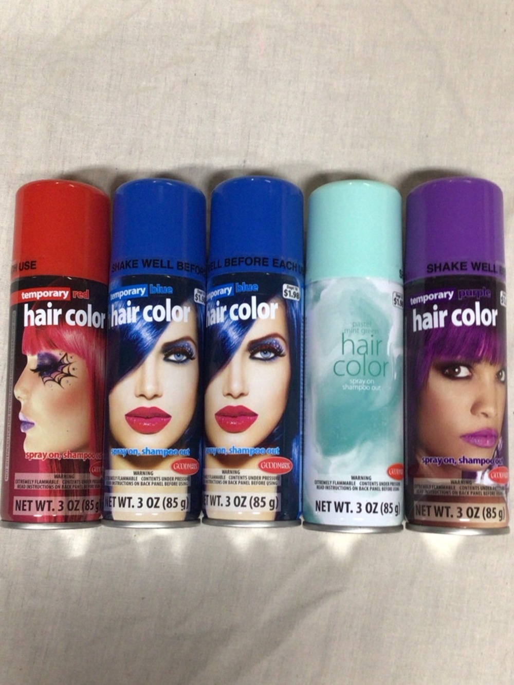 Temporary Spray Hair Color - Red, Blue, Aqua, Purple - Multi-Pack